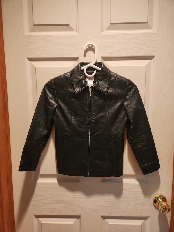 Talbots Kids Black Leather Jacket Size 7 Zip Front Classic Tailored