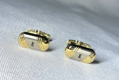Auth beautiful Yves Saint Laurent cufflinks YSL black gold silver Gift