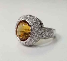 Genuine Oval Cut Natural 2.80CT Citrine With Micro Pave Set 1.39CT CZ Dome Ring
