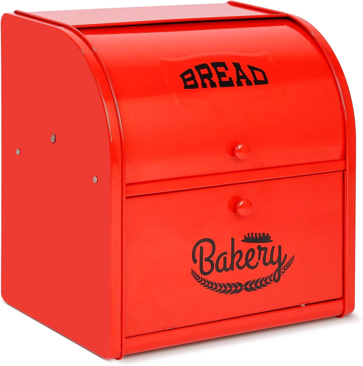 Large Red Stainless Steel 2-Layer Roll Top Bread Box for Kitchen Storage