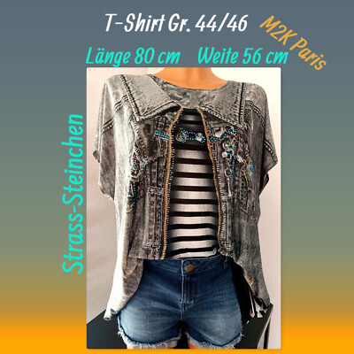 T-Shirt Gr. 44/46 Strass-Steinchen M2K Paris Achselweite 56 cm Länge 80 cm