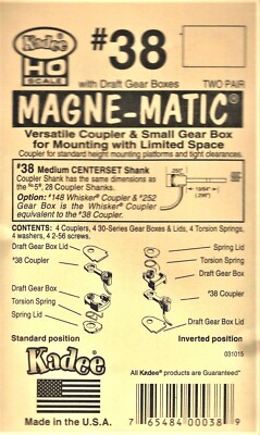 HO Scale Kadee #38 Plastic Couplers w/Medium 9/32'' Centerset Shank (2) pr