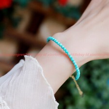 Lovely Pretty Natural 4mm Blue Turquoise Gemstone Round Beads Bracelet 7.5in