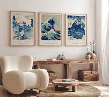 Japanese Wall Art Set of 3 Utagawa Kuniyoshi, Katsushika Hokusai, Poster Print