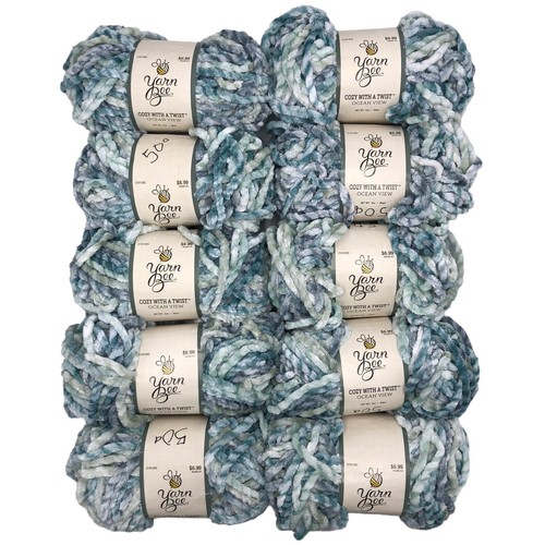 Lot Of 10 Yarn Bee Cozy With A Twist Ocean View Skeins 5 oz 66 yds Blue
