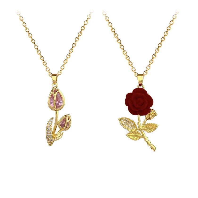 Edelstahl Halskette mit Anhänger Blumen, vergoldet, Damen Mädchen, Rose / Tulpe - Bild 1 von 1