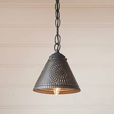 Classic Crestwood SIngle Pendant Light With Punched Chisel Shade In Kettle Black