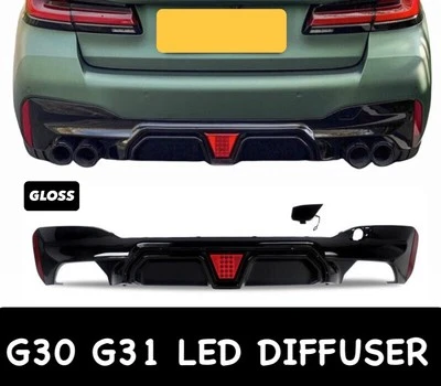 STM BMW 5 Series G30 M Sport Gloss Black Rear Valance Diffuser Quad Exit LED 18-20
