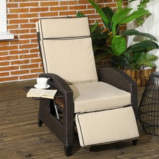 Garden Recliner Armchair Cushion Outdoor Rattan Chair Footrest Sun Lounger Unit