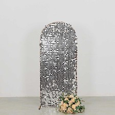 5 ft SILVER Big Payette Sequin Fitted Round Top Wedding Arch STAND COVER Party