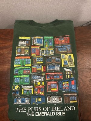 Vintage Pubs of Ireland Shirt Adult Size Medium Green Short Sleeve Beer Drinking