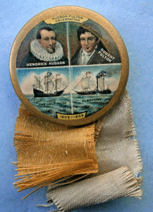 1909 Hudson Fulton Celebration Pinback Button with partial ribbon