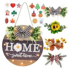 Interchangeable Seasonal Welcome Sign Front Door Decoration Brown-LED 4 Wreaths