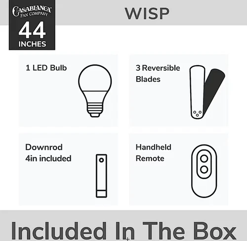 Casablanca Wisp 44" Modern Ceiling Fan - Pewter, LED Light, Remote, 59150 - Picture 7 of 13