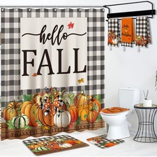 7 Pcs Thanksgiving Shower Curtain Set for Bathroom Fall Harvest Bathroom Deco...