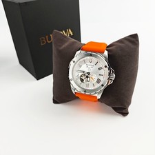 Bulova 98A226 Marine Star Silver Dial Orange Silicon Starp Men's 45MM Watch NEW - Image 4