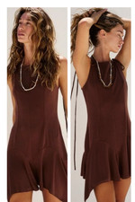 Free People Beach Pointed Drop Waist Mini Dress in Chocolate Love size Large NWT