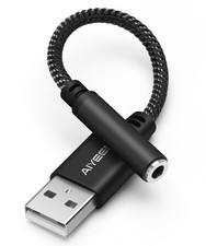 AIYEEN USB to 3.5mm Female Audio Adapter Cable, Nylon Braided 15cm Black