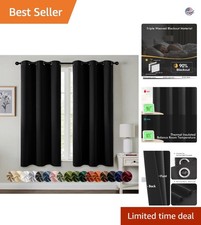 Luxurious Black Solid Blackout Curtains 40x63 Inch - Energy Efficient Drapery