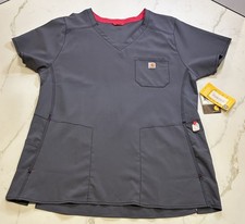 Carhartt Force Cross Flex Scrub Top Blouse Women  s L Pewter Gray Pink V-Neck NWT