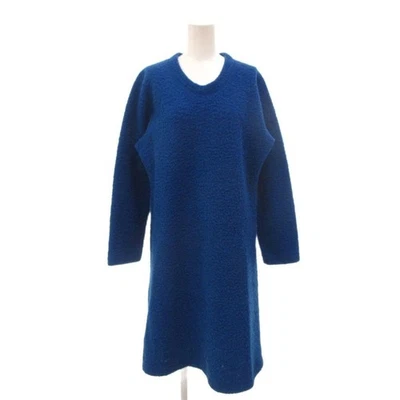 HaaT ISSEY MIYAKE Robe Longue Boa En Laine Col Rond Manches 2 Bleu - Photo 1/4