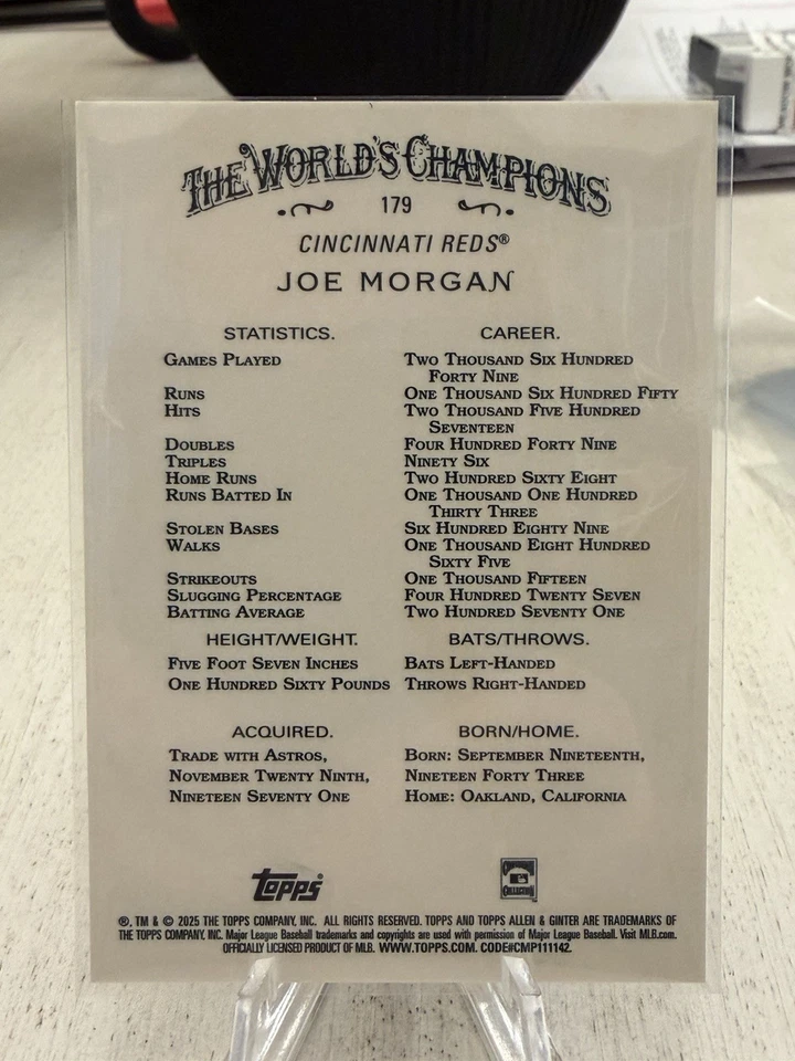 Topps Allen and Ginter Joe Morgan 2025 oro 16/50 Foto 2 de 2