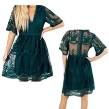 Bella Ella Boutique Lace Dress Womens XL Green Bloomcore Fairy Grunge Feminine