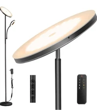 Yikuneng 42W 3600LM LED Torchiere Floor Lamp Dimmable Remote Black 71" Light