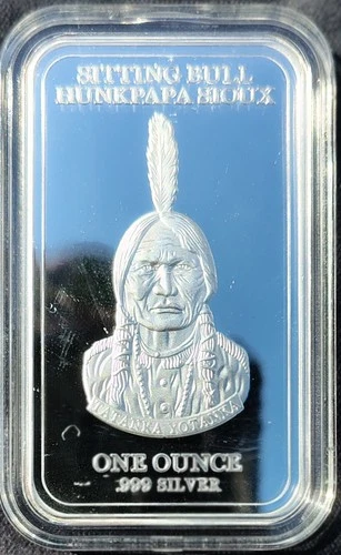 SITTING BULL SIOUX INDIAN BAR. 1 TROY OUNCE SILVER. COMES WITH A FREE GIFT !