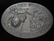 PF07110 VINTAGE 1970s UNITED STATES MARINES MILITARY ARMED FORCES BUCKLE