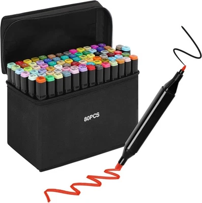 80 Colors Markers Set Colouring Art Marker Pens Dual Tip Graphic Sketch Pens UK