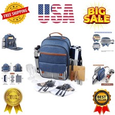 Insulated Picnic Backpack for 2 Person Bag with Cooler Compartment, Blanket a...