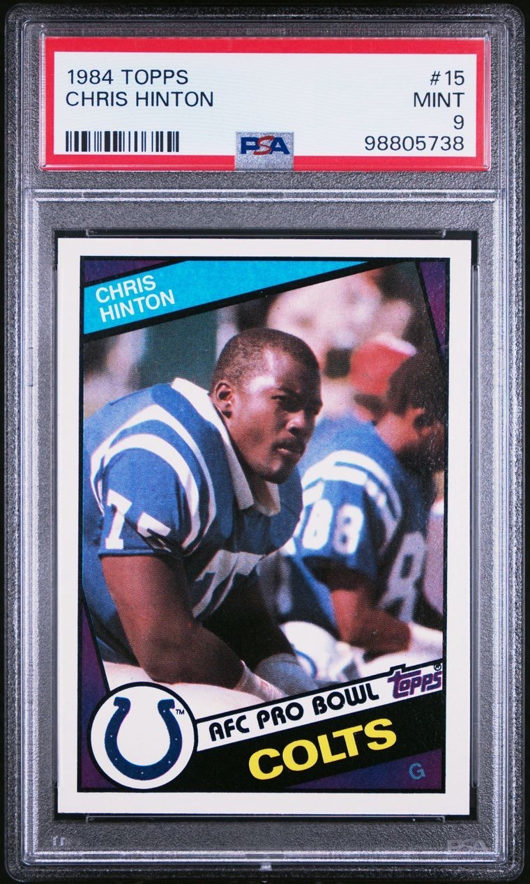 1984 Topps Football Card #15 Chris Hinton Colts Rookie- PSA 9