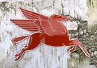 VINTAGE 10x7.5" MOBILGAS MOBILOIL RED PEGASUS PORCELAIN PUMP STATION GAS SIGN