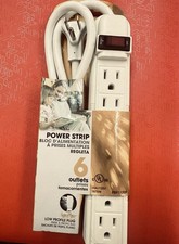 3 Ft. 6-Outlet Power Strip Surge Protector, White 4-Pack 