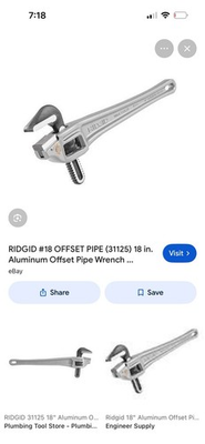 #ad RIDGID 31125 Model 18 Aluminum Offset Pipe Wrench 18quot; 2.5quot; Capacity $89.99
