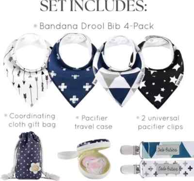 Dodo Babies Baby Bandana Drool Bibs Set with Dummy Clips