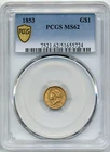 1853 US $1 Liberty Head Gold Coin - Uncirculated, PCGS MS 62