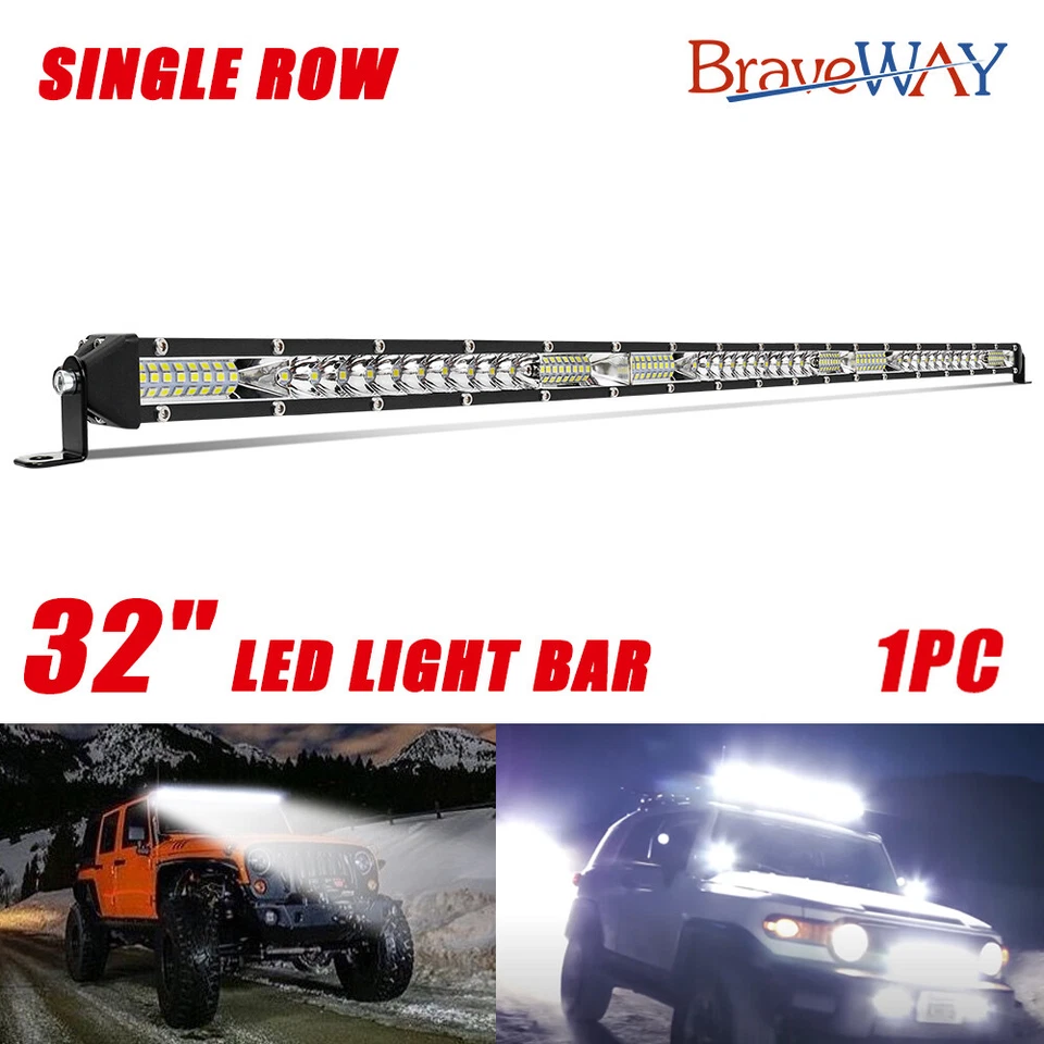 BRAVEWAY Slim 32INCH LED Light Bar 2040W Driving Offroad Flood Spot Combo Beam PK 30"