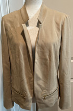 Chicos 1 Open Front Jacket Blazer Lined Tan Camel Zippered Gold Pockets Career