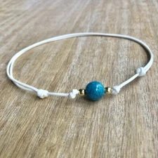 Gold Bead Turquoise Choker, White Necklace, Adjustable, Waterproof