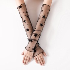 Women Fashion Long Lace Hollow-Out Fingerless Gloves Sunscreen Sleeve Mesh Glove