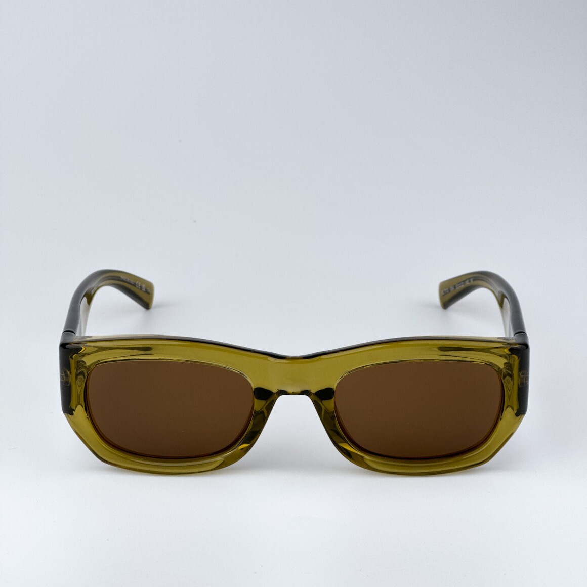 Occhiali da sole donna Saint Laurent verde acido trasparente marrone rettangolo SL713 004 NUOVI