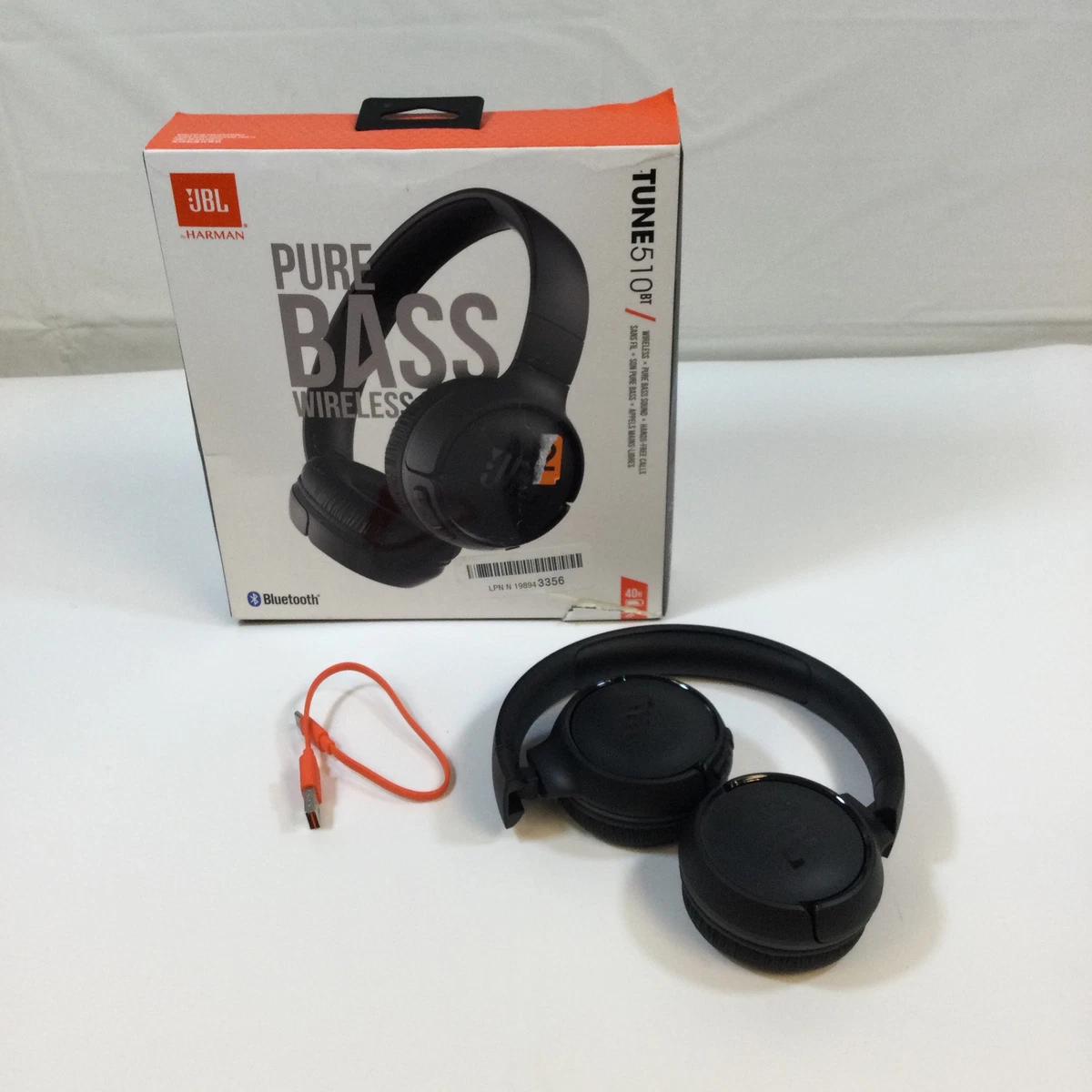 JBL Tune 510BT Black Bluetooth Pure Bass Sound Wireless On The Ear Headset  Used