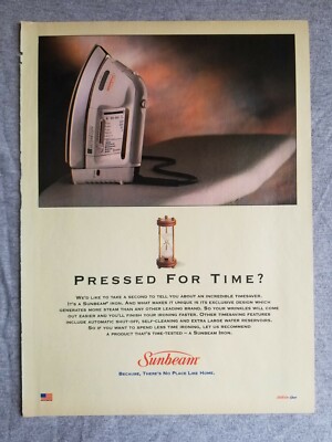 1991 Magazine Advertisement Page Sunbeam Steam Hand Iron Laundry Vintage Ad