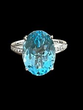 Vintage Signed 925 Sterling Silver Large Aqua Blue Lab Topaz Statement Ring 11