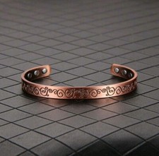 99.99 Pure Copper Vine Pattern Bracelet,Adjustable Magnetic Cuff, Unisex
