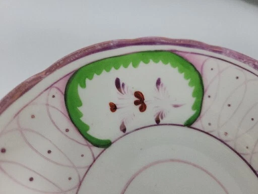 Antique Pearlware  Handpainted Cup & Saucer Pink, Green C. 1810 - Image 3 of 4