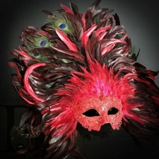 Venetian Carnival Large Feather Masquerade EyeMask Mardi Gras Red Feather EyeMas