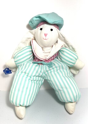 Applause REGGIE Bunny Rabbit Striped Green White Plush 18” Nylon